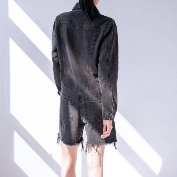 Distressed Relaxed Fit Denim Romper Dark Wash | Insane Gene - Picture 11 of 11